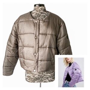 Puffa Oversized Collarless Padded Jacket Luxe Satin Gray Large